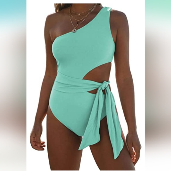 Lillusory Other - NWOT LILLUSORY Women Mint One Piece Swimsuits Sexy One Shoulder, New